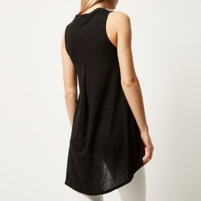 Black knitted wrap front sleeveless top